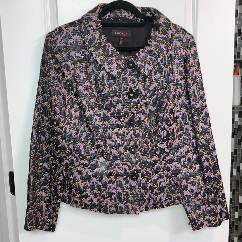 Escada 44  Wool jacket purple tan black 14